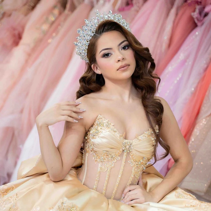 Sweetheart Gorgeous Ball Gown Tulle Appliqued Champagne Quinceanera Dresses