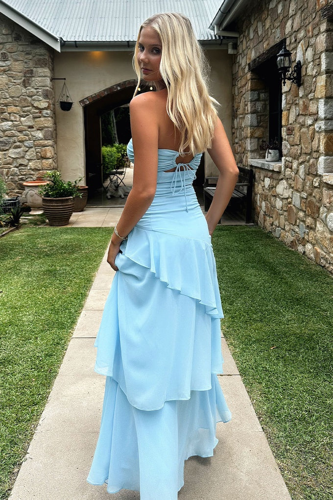 Trendy Mermaid Sweetheart Yellow Long Prom Dress with Ruffles Keyholes