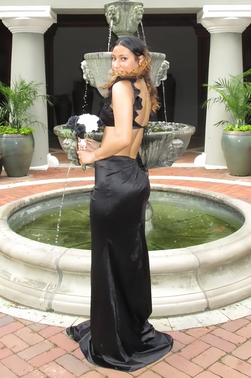 Two Piece Black Handmade Flower Mermaid Dress