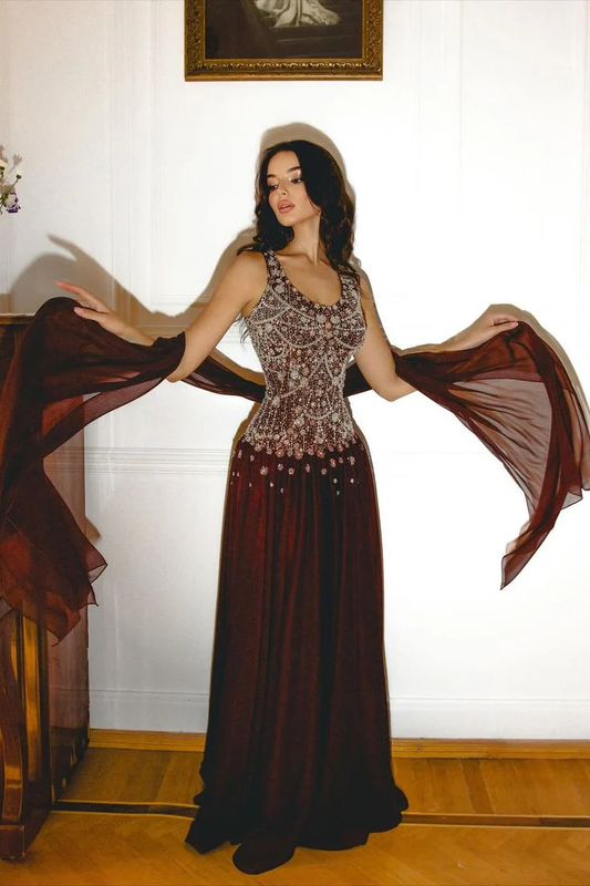 Unique A Line V Neck Burgundy Wine Red Beads With Scarf Prom Dresses Formal Gown Inspo Evening Outfits