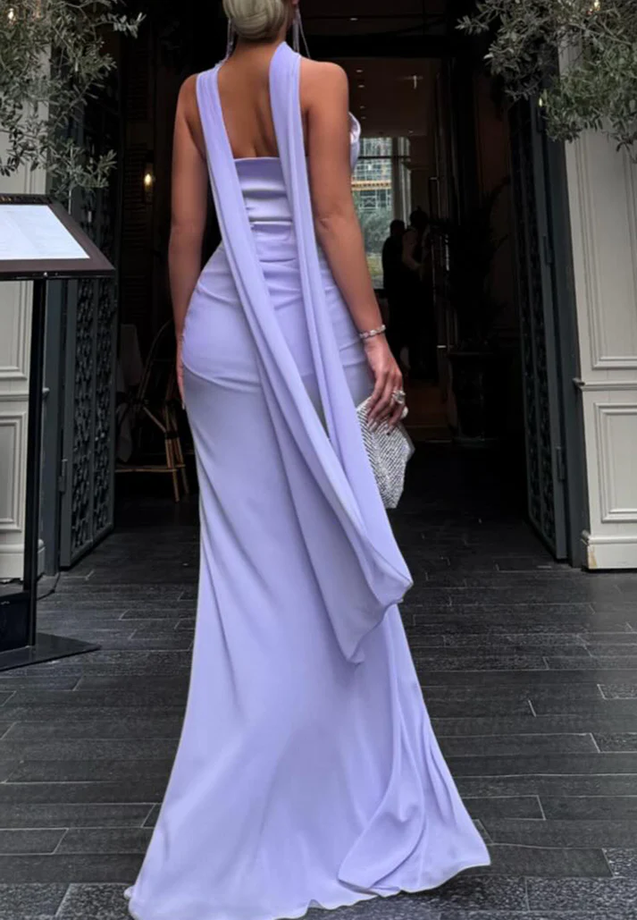 V-Neck Strapless Sleek Prom Dress Mermaid Lilac Evening Dress