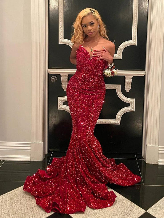 SWEETHEART NECK SEQUINS PROM DRESS