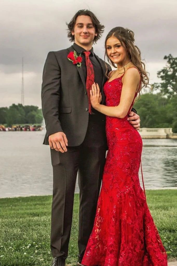 Pretty Mermaid Spaghetti Straps Burgundy Backless Prom Dresses