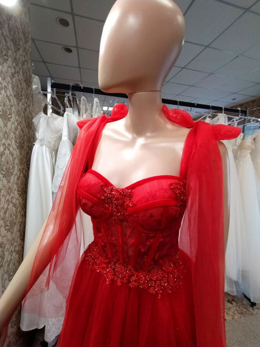 Tulle Red Party Dress, Prom Evening Dress, Off Shoulder Gown, Prom Dress, A-Line Party Dress, Maxi Corset Dress, Elegant Evening Dress