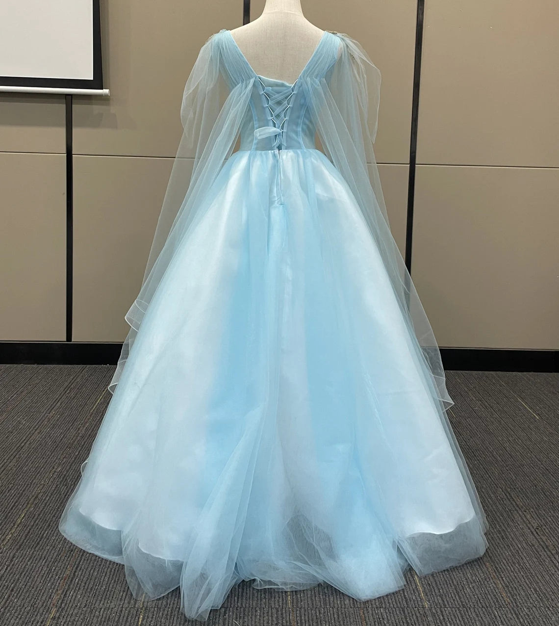 CUSTOM gold Applique Ice baby blue prom dress Party dress Graduation Gown wedding Dress Gorgeous Birthday dress fairy Ball Gown