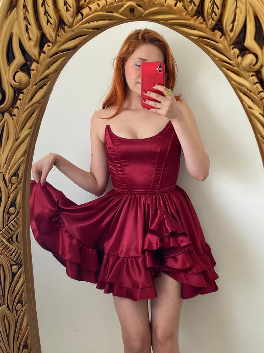 Burgundy corset dress with ruffles on the sides/burgundy princess dress/party, wedding, prom, graduation , halloween dress