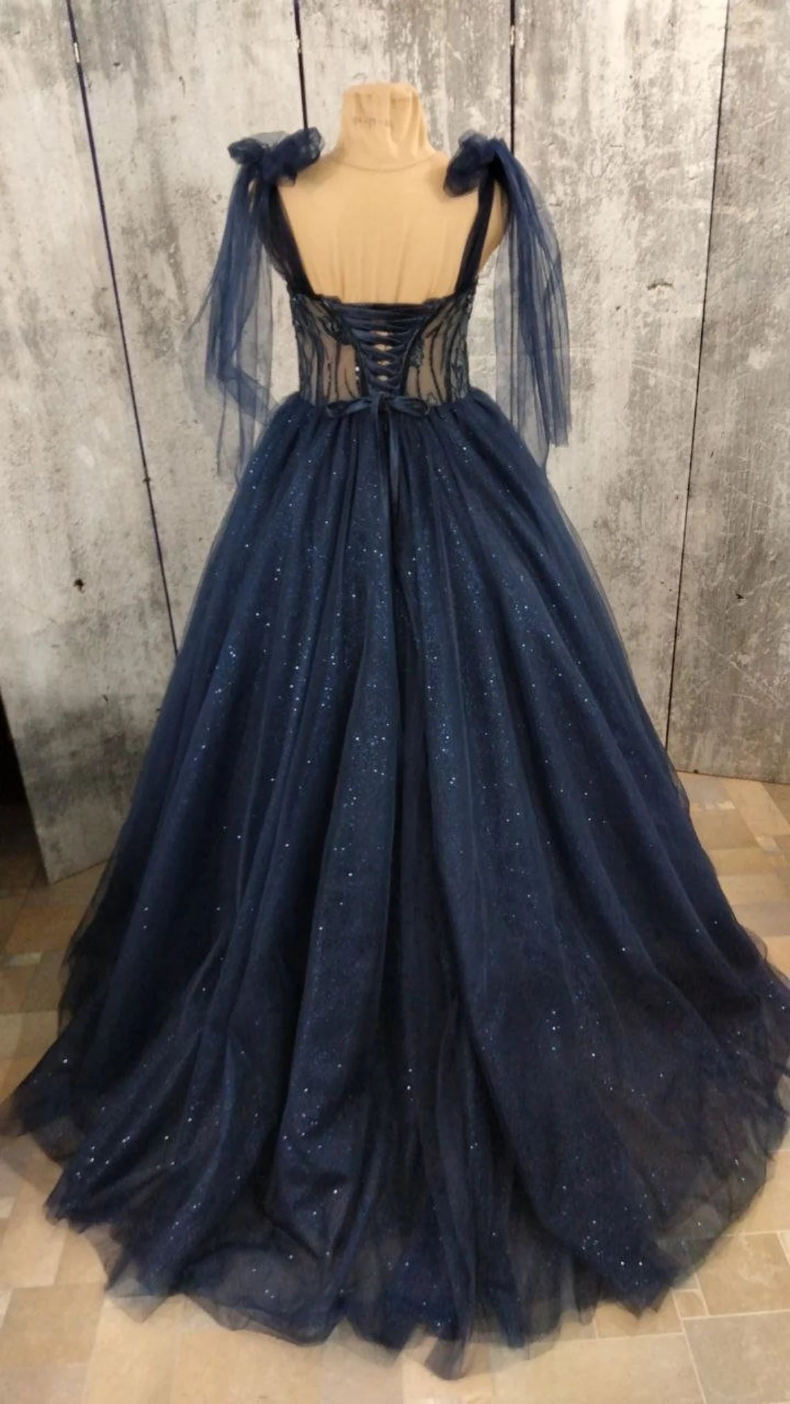 Tulle Dark Blue Party Dress, Prom Evening Dress, Off Shoulder Gown, Prom Dress, A-Line Party Dress, Maxi Corset Dress, Elegant Evening Dress