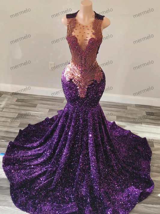 Classy purple Mermaid dress, Sleeveless dress,Long Reception dress,Prom dress,Black girl dress,Wedding dress,Beautiful bodice,Free Shipping