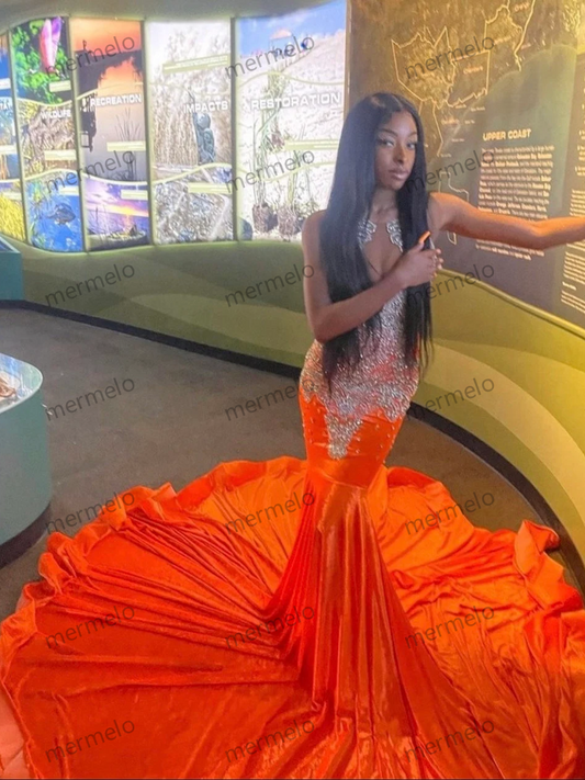 Orange long prom dress, sequins mermaid dress, wedding dress, party dress ,photo shoot dress, bridal dress