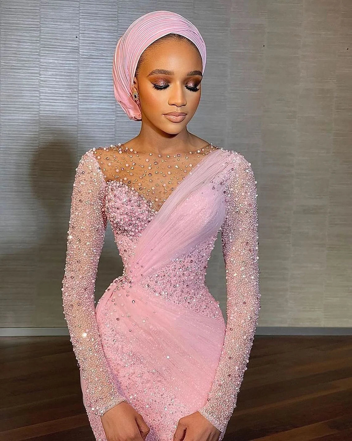 Pink wedding dress,African fully beaded women clothing dress,Prom dress, Birthday,Evening dress,Party ball dress,Wedding guest,Red Carpet dr