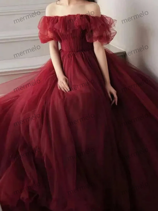 Red Tulle Prom Dress,Evening Prom Dress,Weddding Birthday Graduation Bridesmaid Party Dress,Cocktail Dress,Fairy Ball Gown,Princess Dress