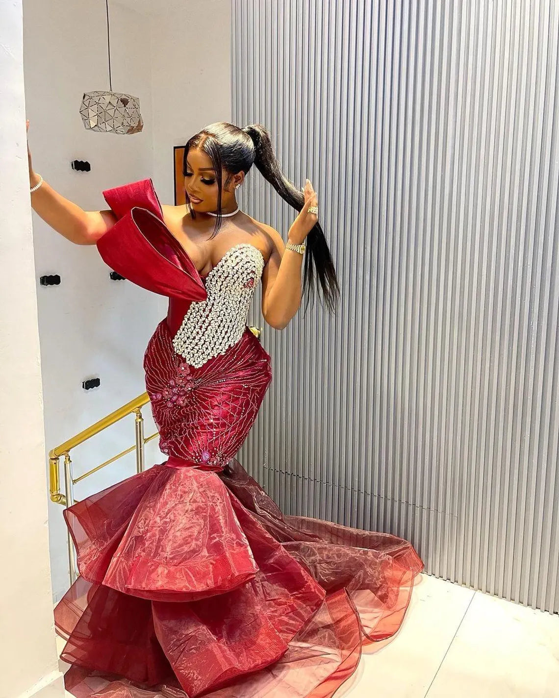 Red Prom dress, Sequin dress, Corset gown Pageant gown, Homecoming dress, Wedding reception gown, Birthday gown, Party Aline gown with slit
