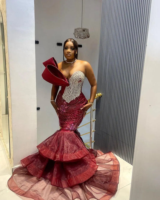 Red Prom dress, Sequin dress, Corset gown Pageant gown, Homecoming dress, Wedding reception gown, Birthday gown, Party Aline gown with slit