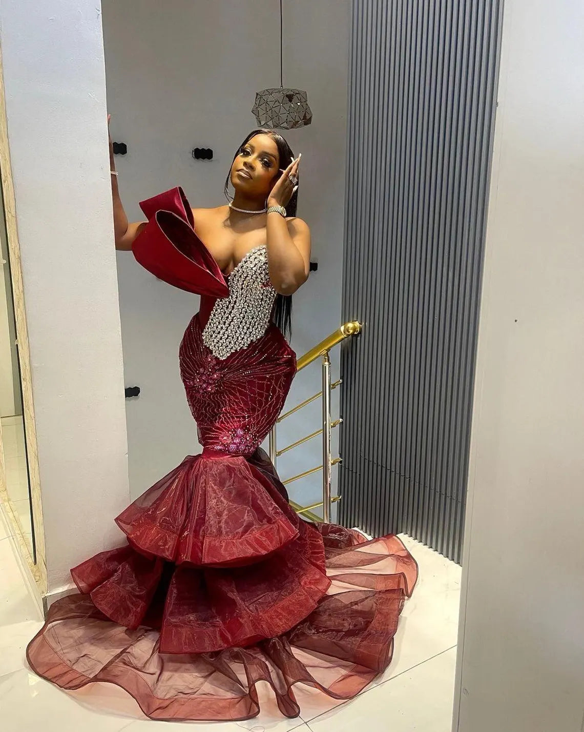 Red Prom dress, Sequin dress, Corset gown Pageant gown, Homecoming dress, Wedding reception gown, Birthday gown, Party Aline gown with slit